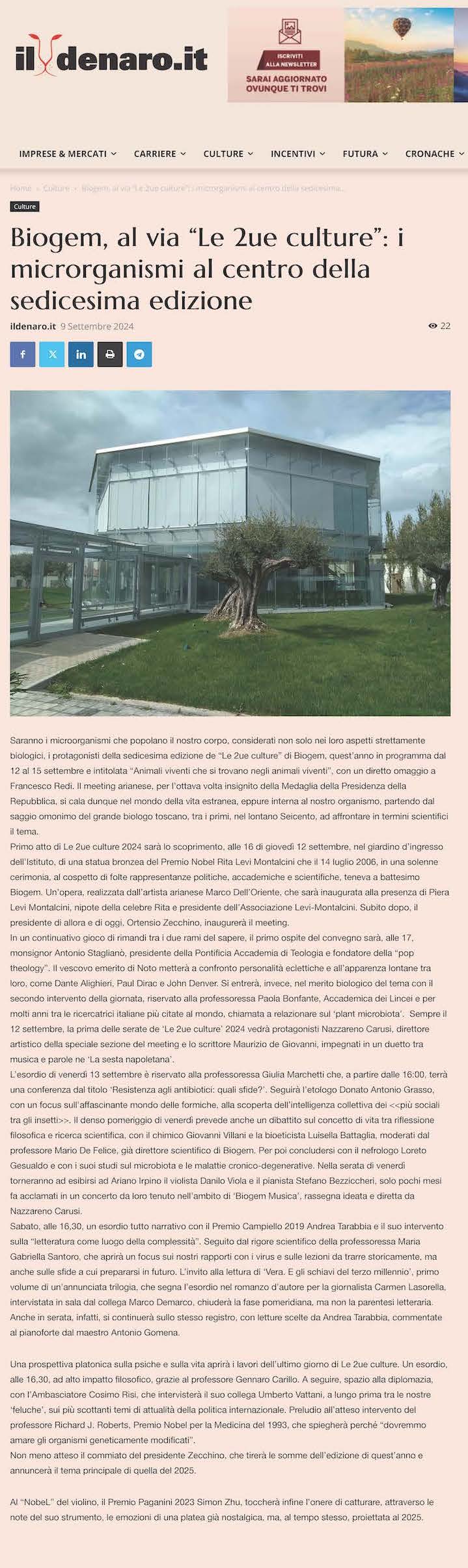 Biogem, al via “Le 2ue culture”: i microrganismi al centro della sedicesima edizione